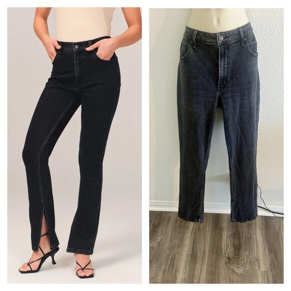 Abercrombie & Fitch 30 US 10 High Rise Skinny Split Vent Hem Jeans Black Denim - Picture 3 of 12